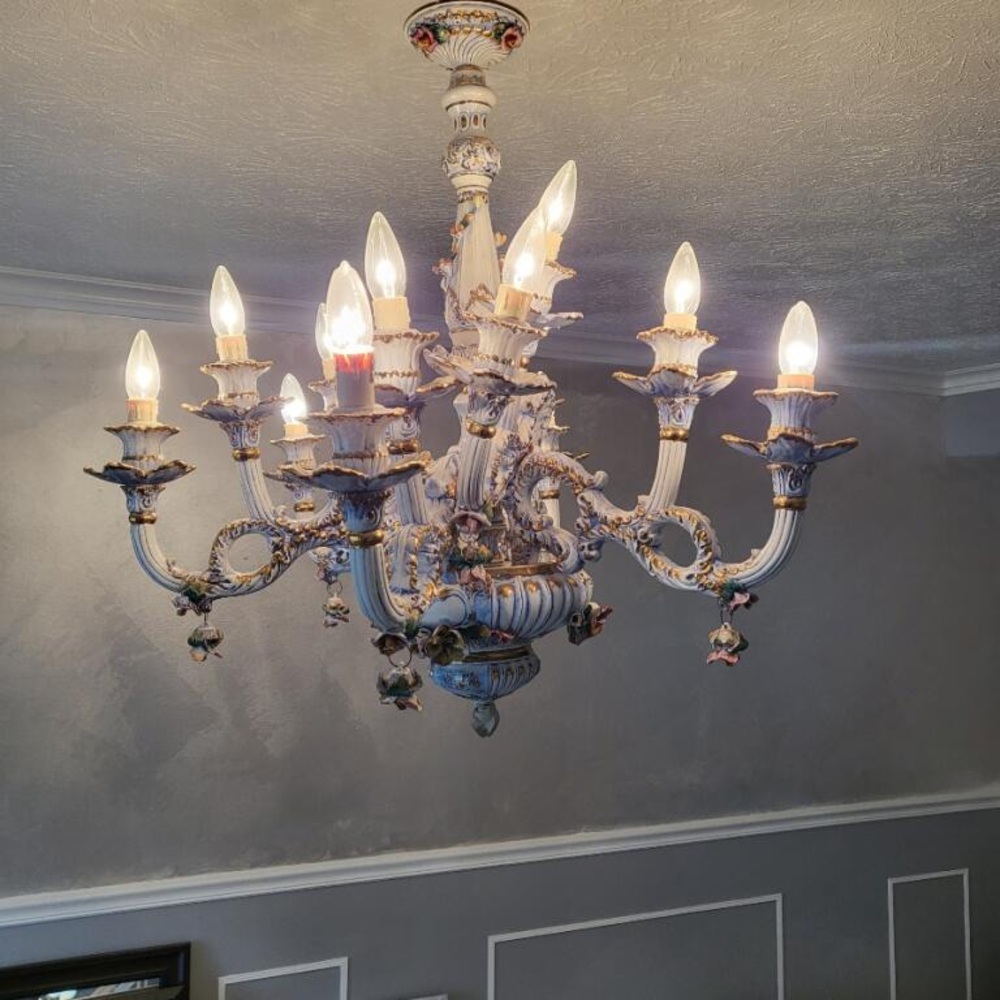 Capodimonte Made in Italy Chandelier 12 Lights Brown & Gold Finish 36x36